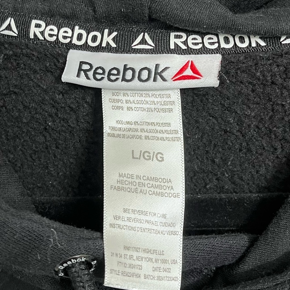 Reebok Men’s Black Pullover Long Sleeve Hood Sweatshirt. Size L - Picture 4 of 4